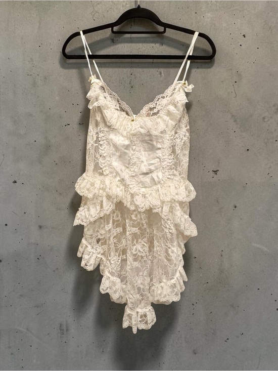 None Other - Vintage Y2K Bridal? Romantic Lace Ruffle Chemise - White